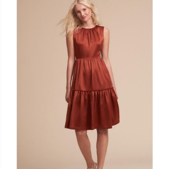 NWT BHLDN Canyon Rust Satin Tie Back Bow Dress S - Picture 2 of 8